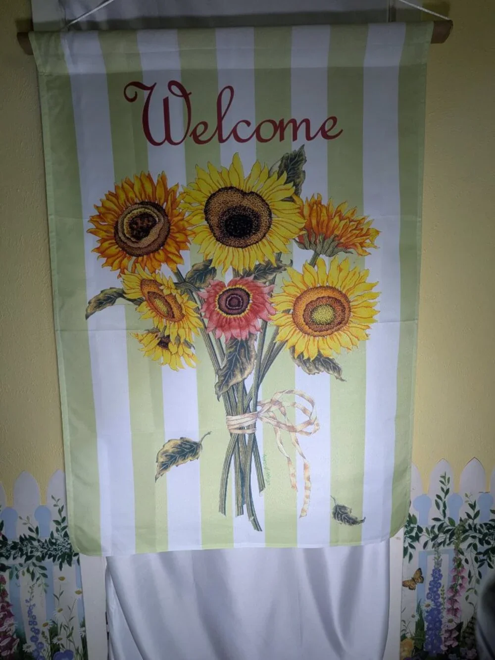 Vintage Autumn Sunflower Welcome House Banner Flag Fall Striped Large 40